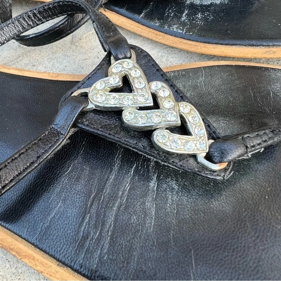 BLACK leather thin strap sandals with rhinestones Sz 38 - Picture 2 of 8